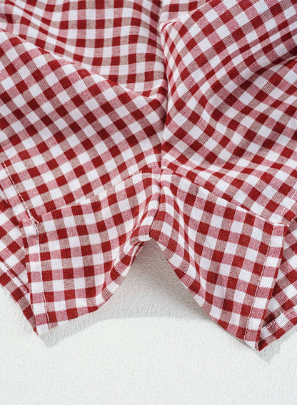 Red Gingham High Waisted Elastic Waist Summer Shorts