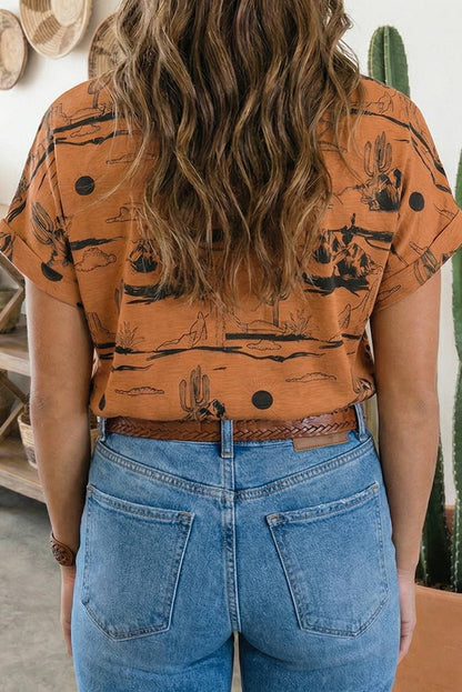LDC Western Desert Sand Print Short Sleeve Knit Top
