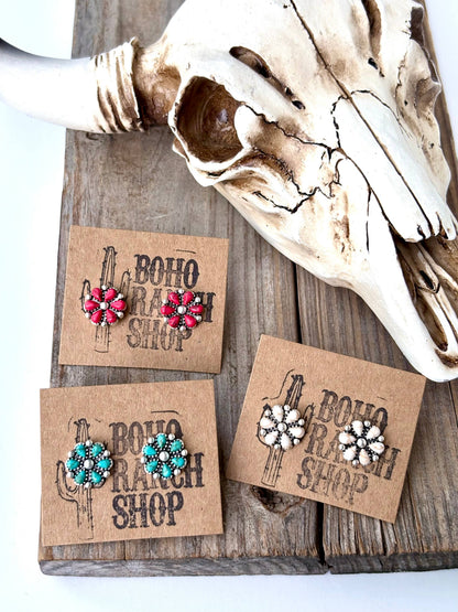Stone Flower Stud Earrings