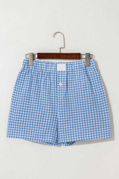 Red Gingham High Waisted Elastic Waist Summer Shorts