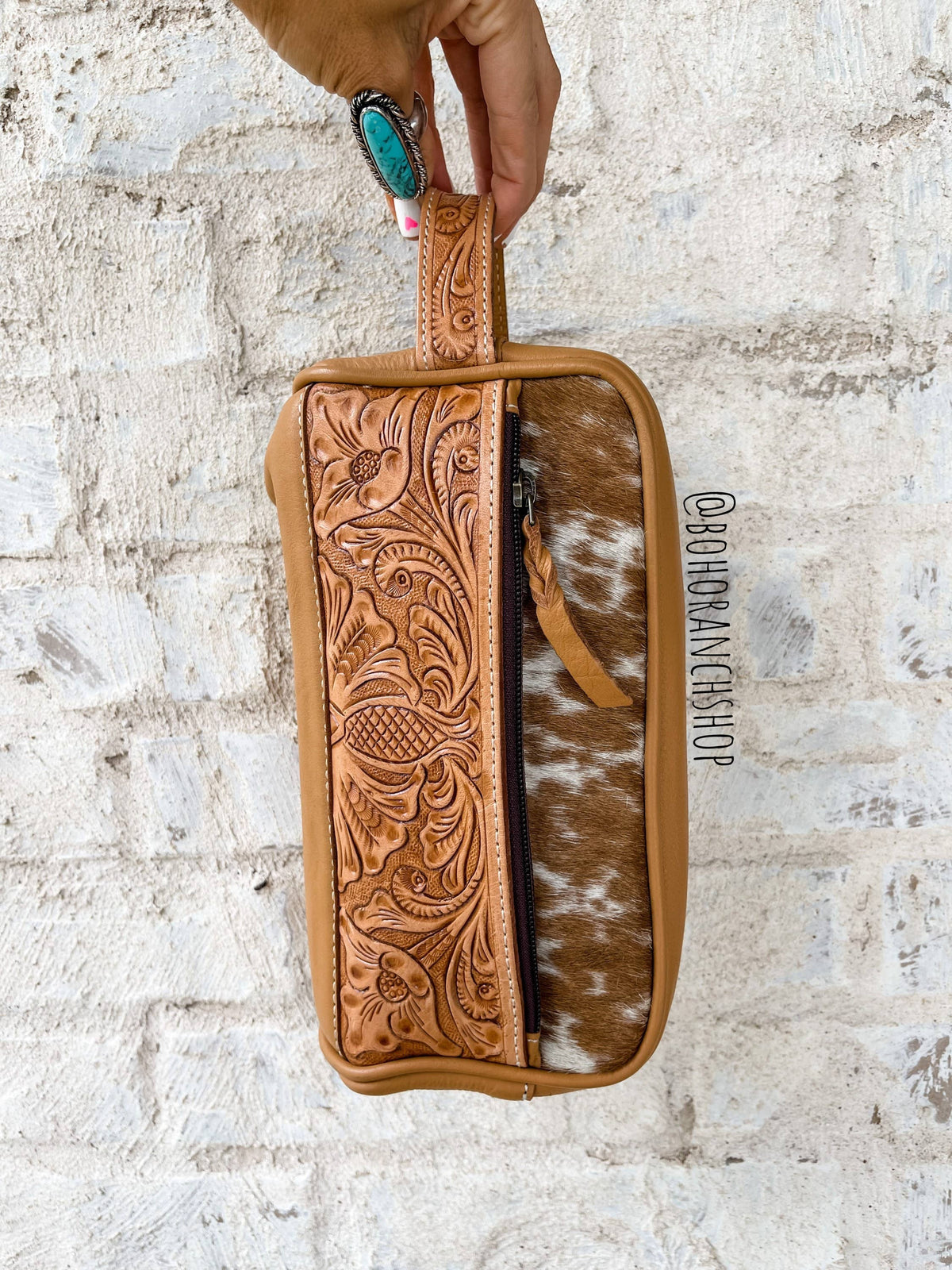 Cowhide | Tooled Leather Toiletry Makeup Shaving Travel Bag