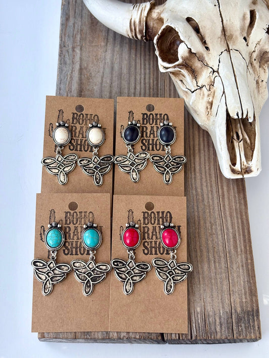 Boot Stitch Post Drop Earrings