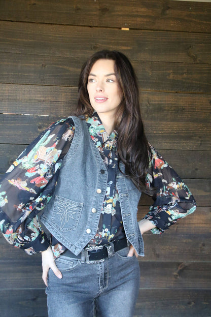 TH9800 BLK  DENIM VEST (7 Piece)