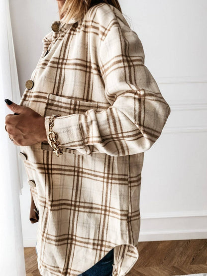 Plaid Wool Blend Shirt Jacket - Oversized Button Down Coat