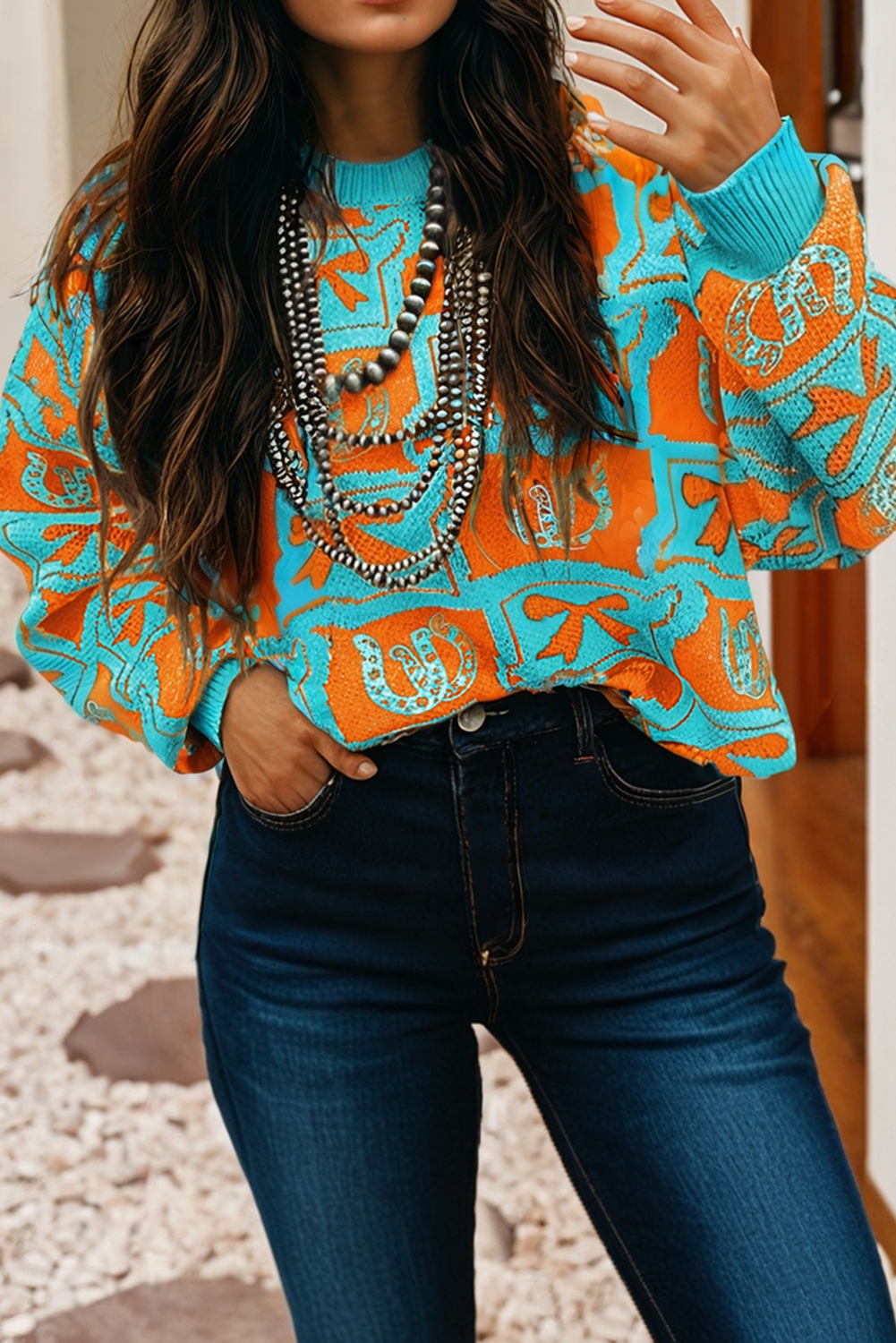 LDC Western Fashion Patterned Loose Sweater| S-4X