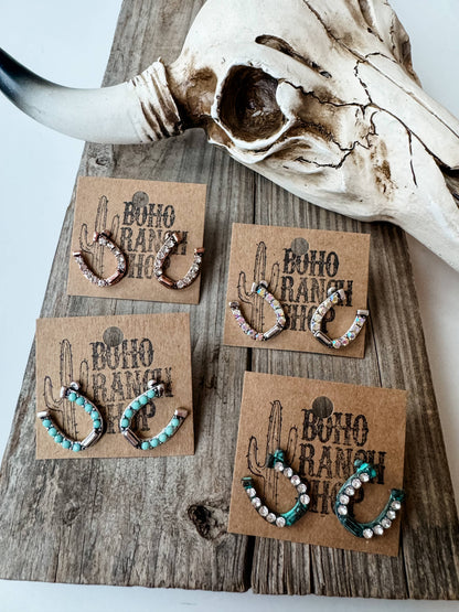 Western Horseshoe Stud Rhinestone Earrings