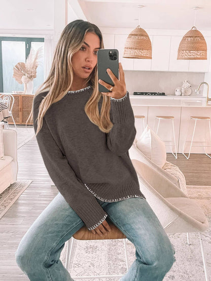 Knit Sweater with Contrast Trim – Casual & Cozy