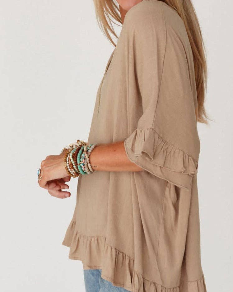 Loose Ruffle V-Neck Blouse