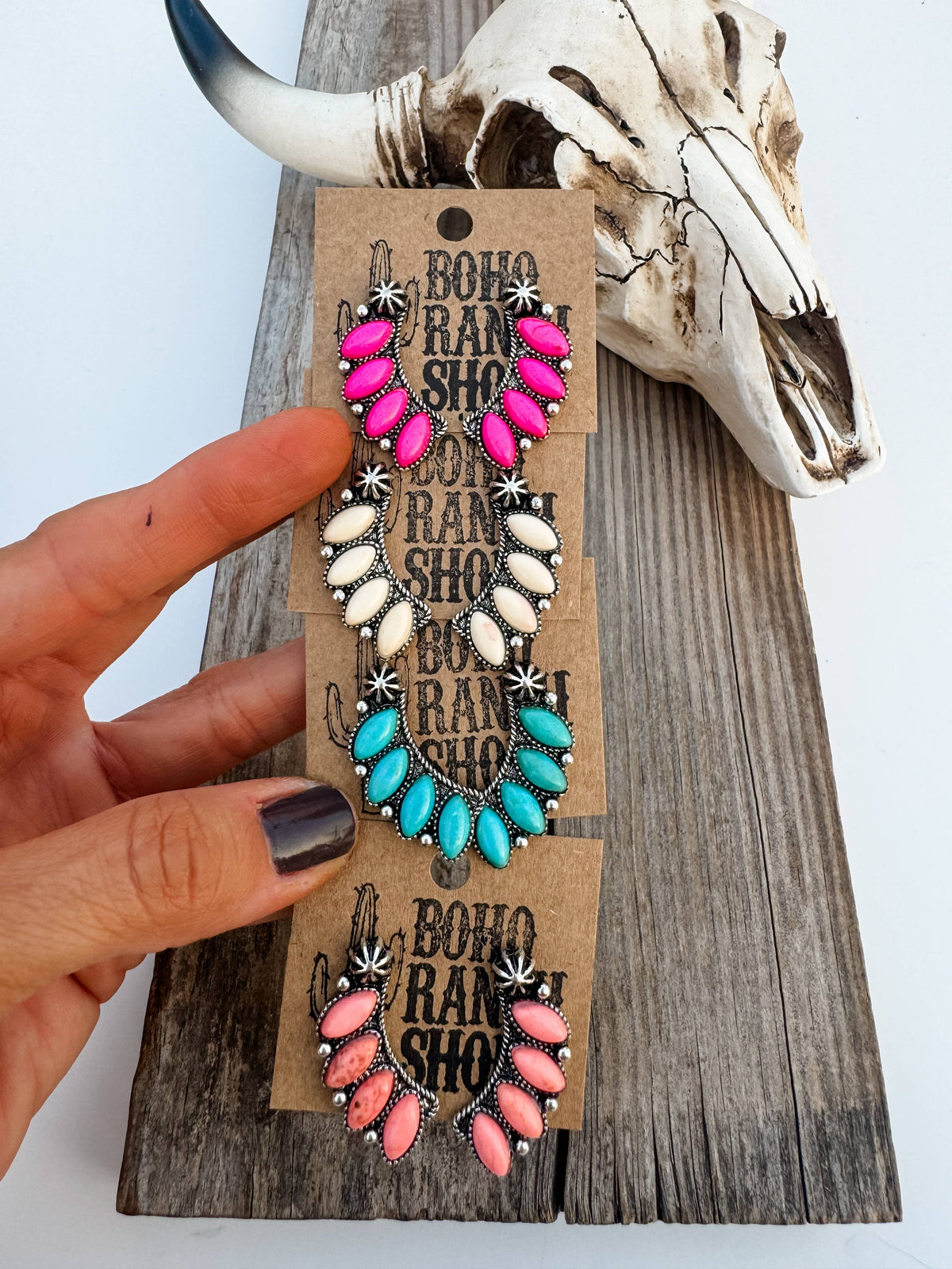 Semi Stone Stud Earrings