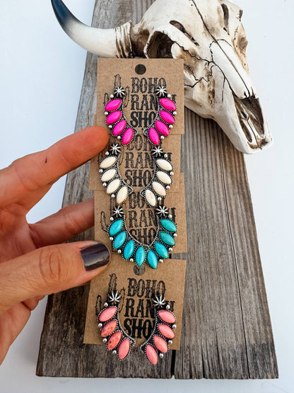 Semi Stone Stud Earrings