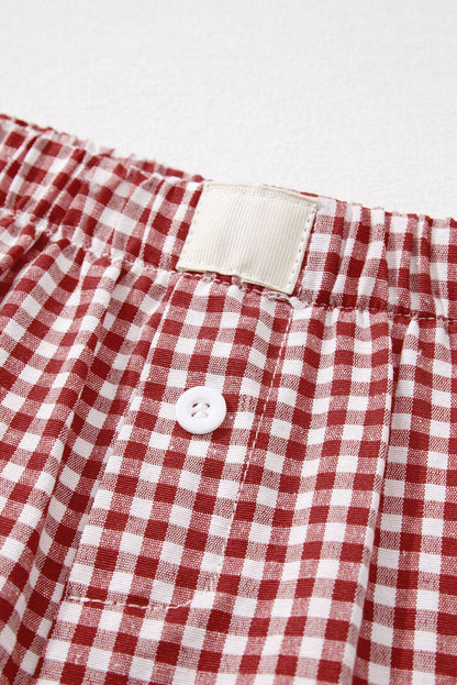 Red Gingham High Waisted Elastic Waist Summer Shorts