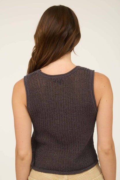 V NECK FRONT BUTTON CROCHET KNIT VEST