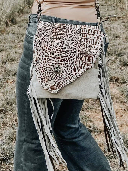Myra Cowhide Western Fringe Bag - Crossbody