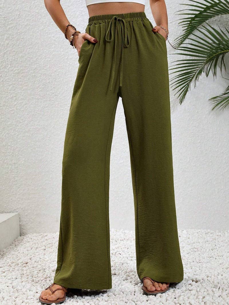 High Waist Drawstring Wide Leg Lounge Pants