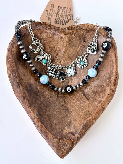 2 Layered Western Style Charm Navajo Pearl Choker Necklace