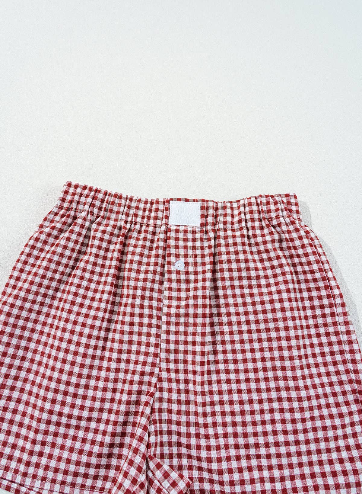 Red Gingham High Waisted Elastic Waist Summer Shorts