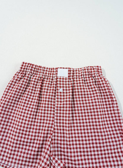 Red Gingham High Waisted Elastic Waist Summer Shorts